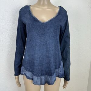 Stitch Fix Moon & Sky Chambray Faux Denim Shirt Asymmetric Hem Beachy Boho L